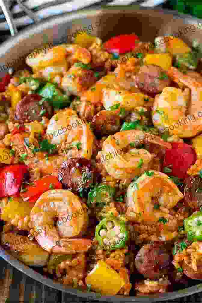 A Vibrant And Colorful Platter Of Jambalaya, Featuring A Medley Of Rice, Vegetables, And Succulent Meats. Cajun Cookbook: Discover The Heart Of Southern Cooking With Delicious Cajun Recipes