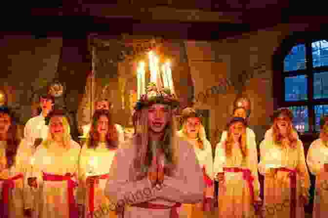 Traditional Lucia Procession With A Young Girl Wearing A White Robe And A Crown Of Candles A Swedish Christmas Barbara Sealock